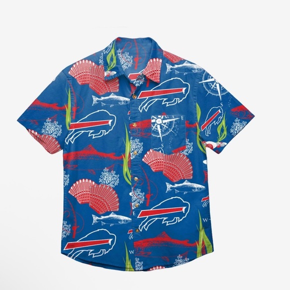 NFL Buffalo Bills Men's LG Hawaiian Style Button Up Collar Short Sleeve Shirt - Picture 5 of 7